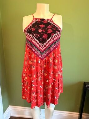 Pink Rose Red Floral Dress with Pink and Purple Accents